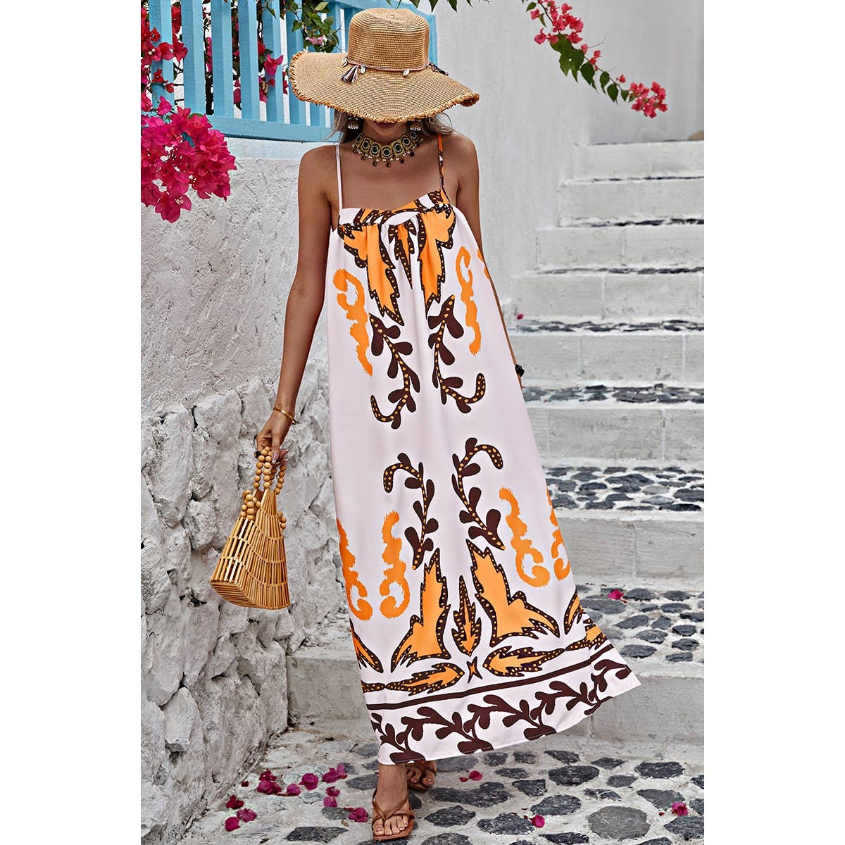 Cross Back Sleeveless Printed Tank Loose Dress
