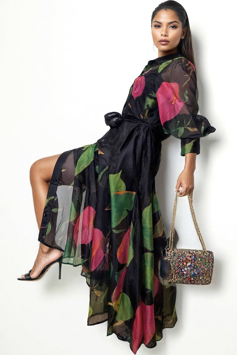 C3508 FLARE BUTTON DOWN DRESS