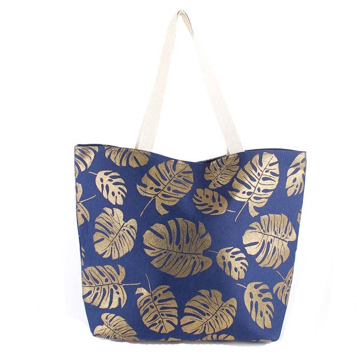 MB0085 Silver Tropical Leaf Foil Beach Bag