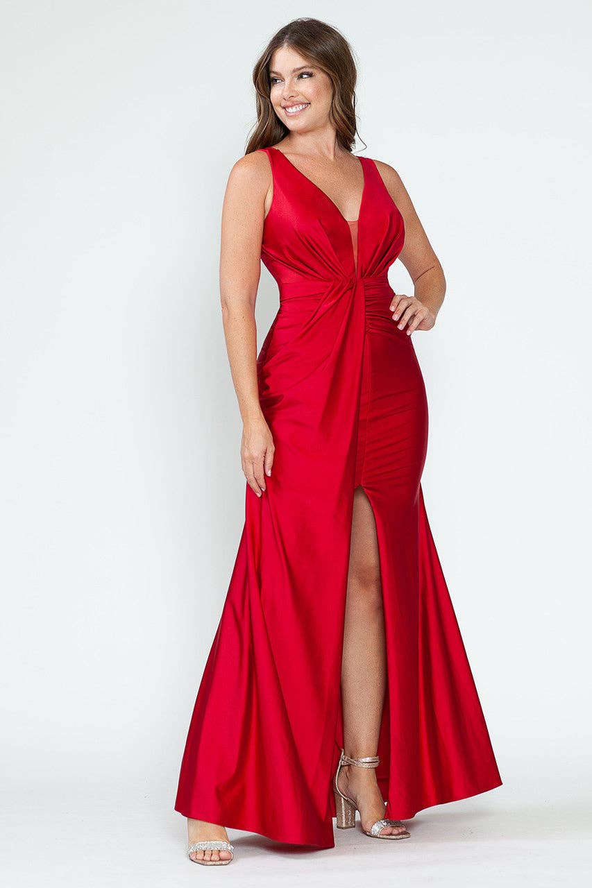 Wholesale Bridesmaid Dress V-Neck Ruched Red Carpet Gown By LAF5319