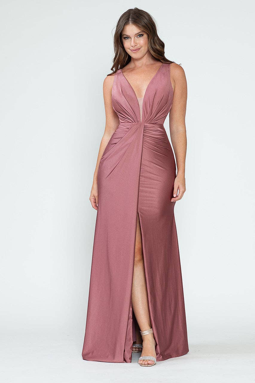Wholesale Bridesmaid Dress V-Neck Ruched Red Carpet Gown By LAF5319