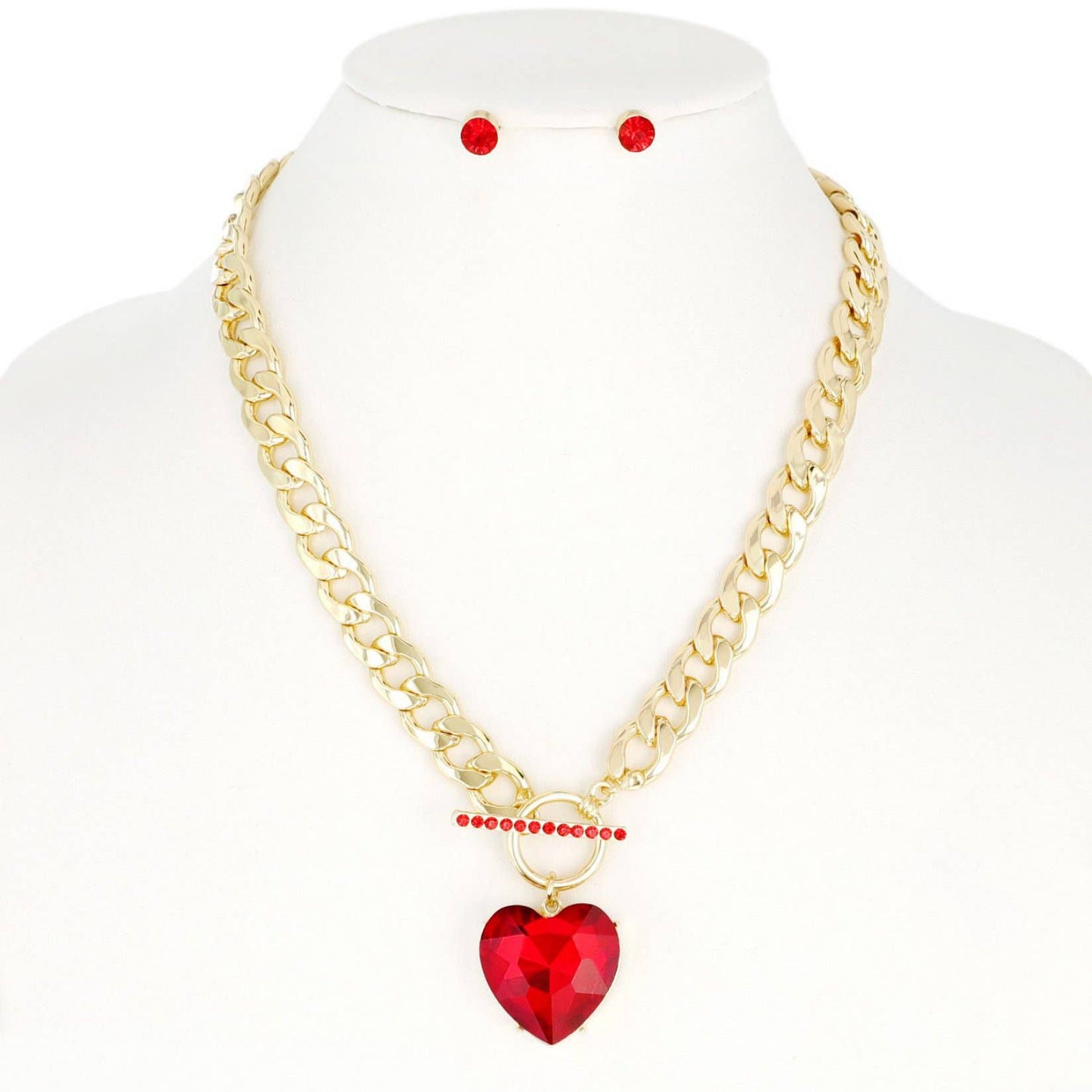 Crystal Heart Pendant Chain Necklace & Earring Set