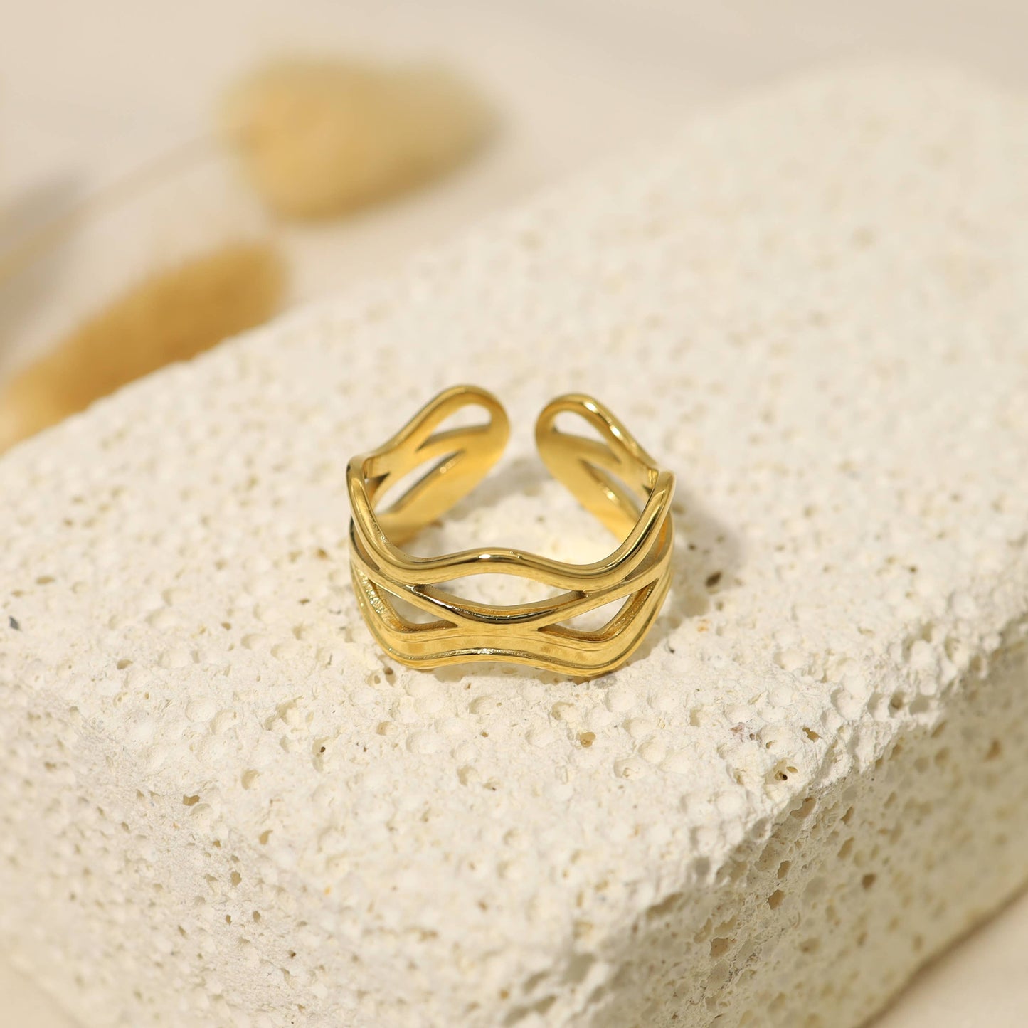 Multi Wave Adjustable Gold Ring