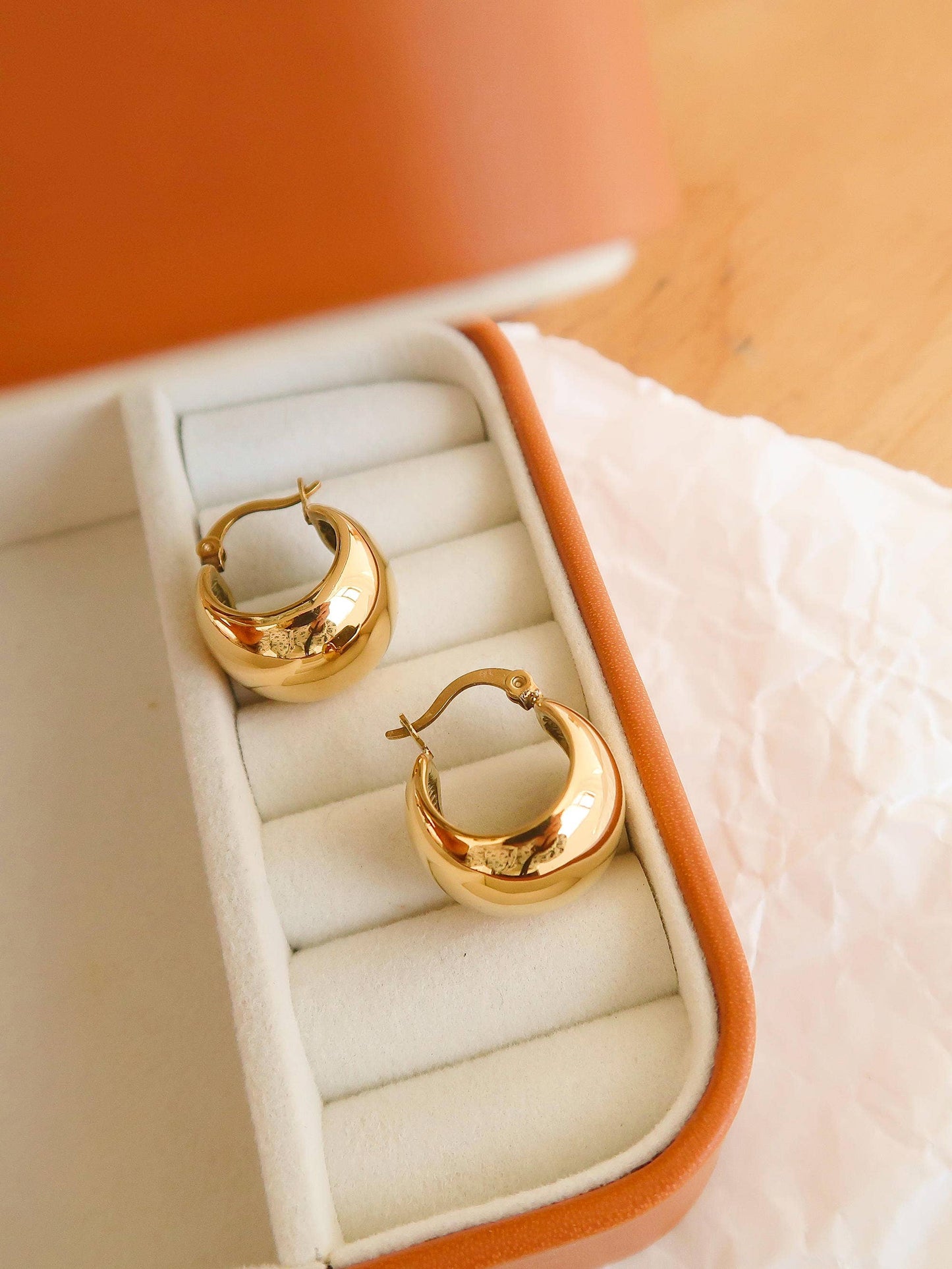 Amélie 18K Gold Non-Tarnish Classic Round Huggie Earring