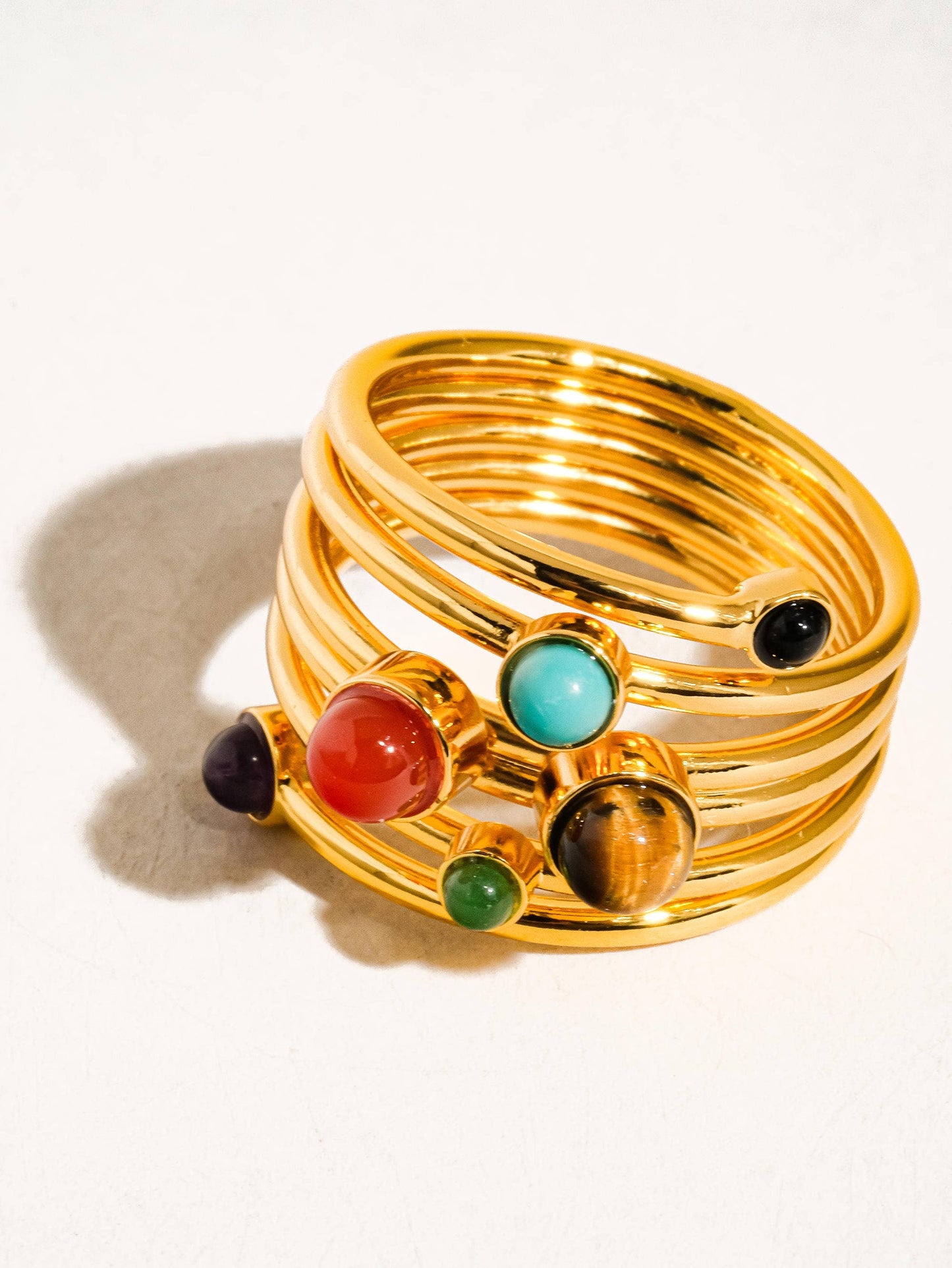 Teigan 18K Gold Multi Color Stone Layered Ring