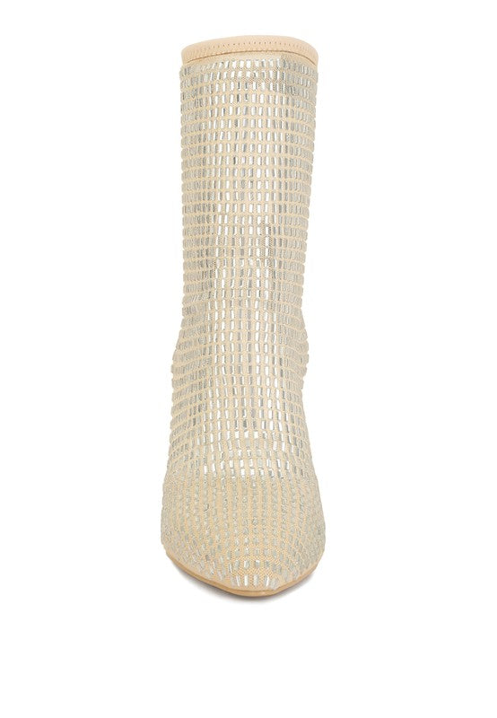 Fortunate Rhinestones Embellished Mesh Boots