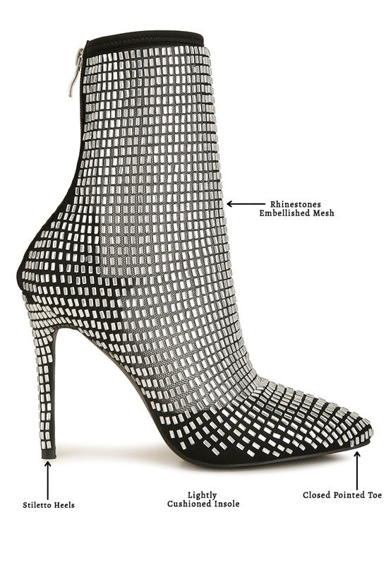 Fortunate Rhinestones Embellished Mesh Boots