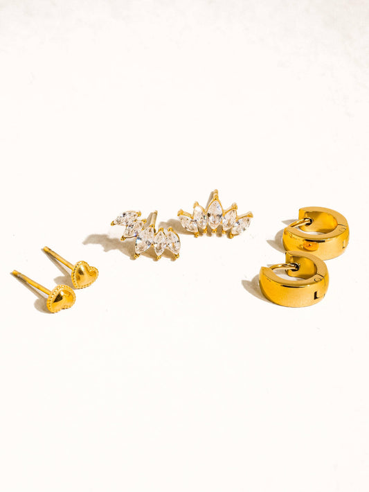 Anouk 18K Gold Non-Tarnish Hearts, Hoops &CZ Earring