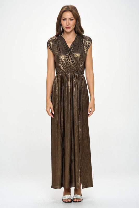 Made in USA Sleeveless Metallic Maxi Dress