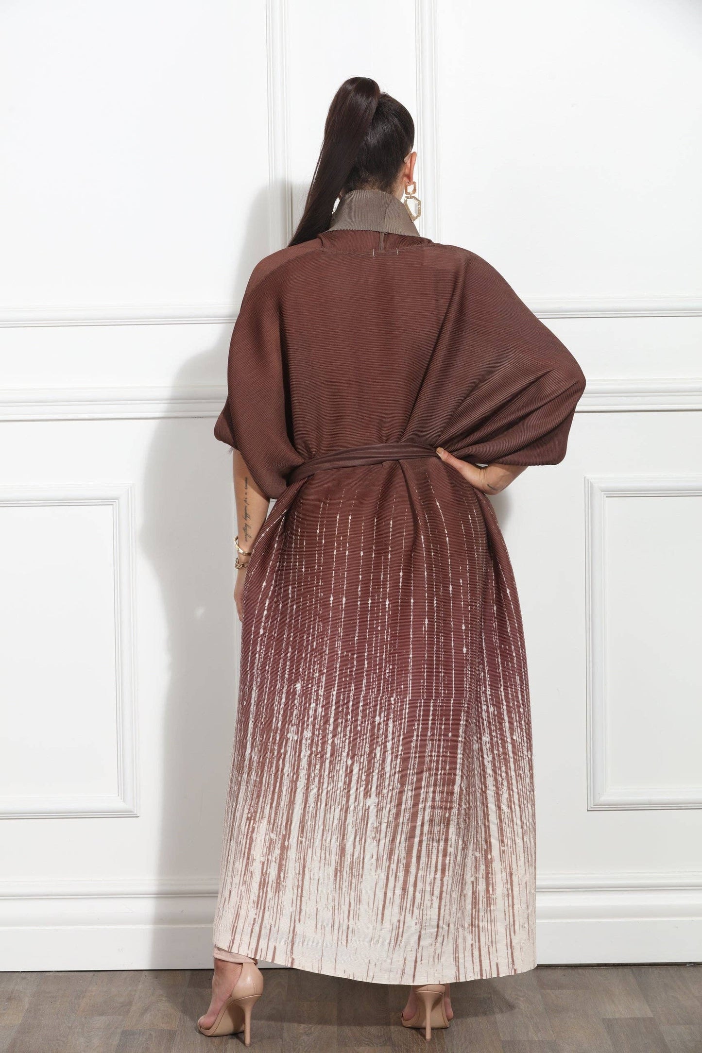 Luxe Moda LM-380,1 Pc. Long Cardigan,Brown Ombre