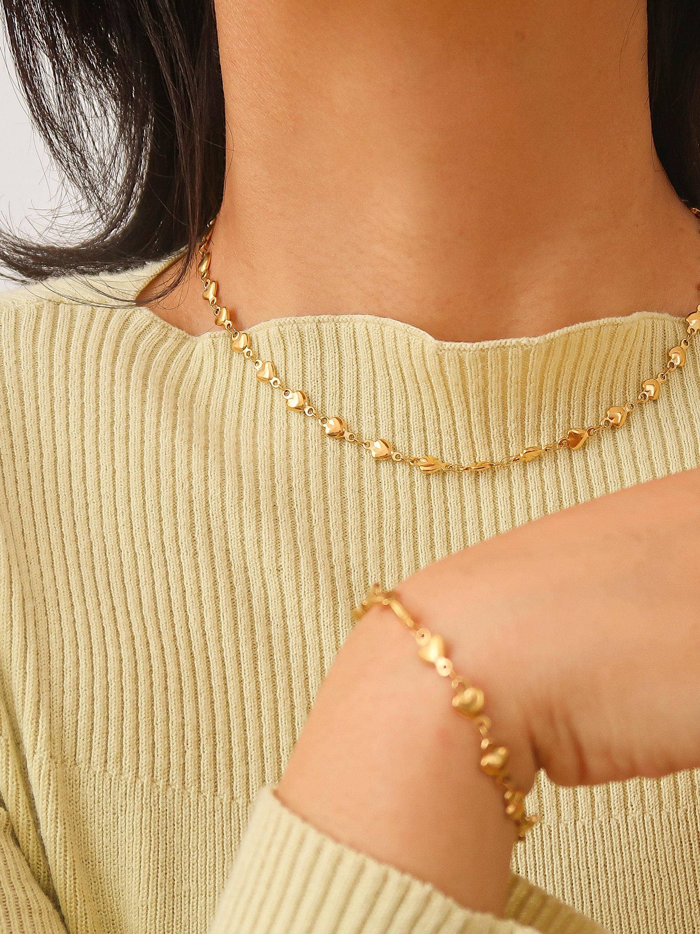 Madeleine Non-Tarnish Petite Heart Chain Bracelet, Necklace