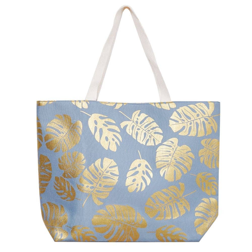 MB0085 Silver Tropical Leaf Foil Beach Bag