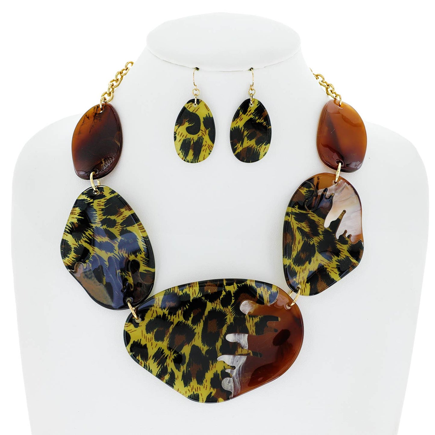 Large Stone Bib Chain Necklace Earring Set