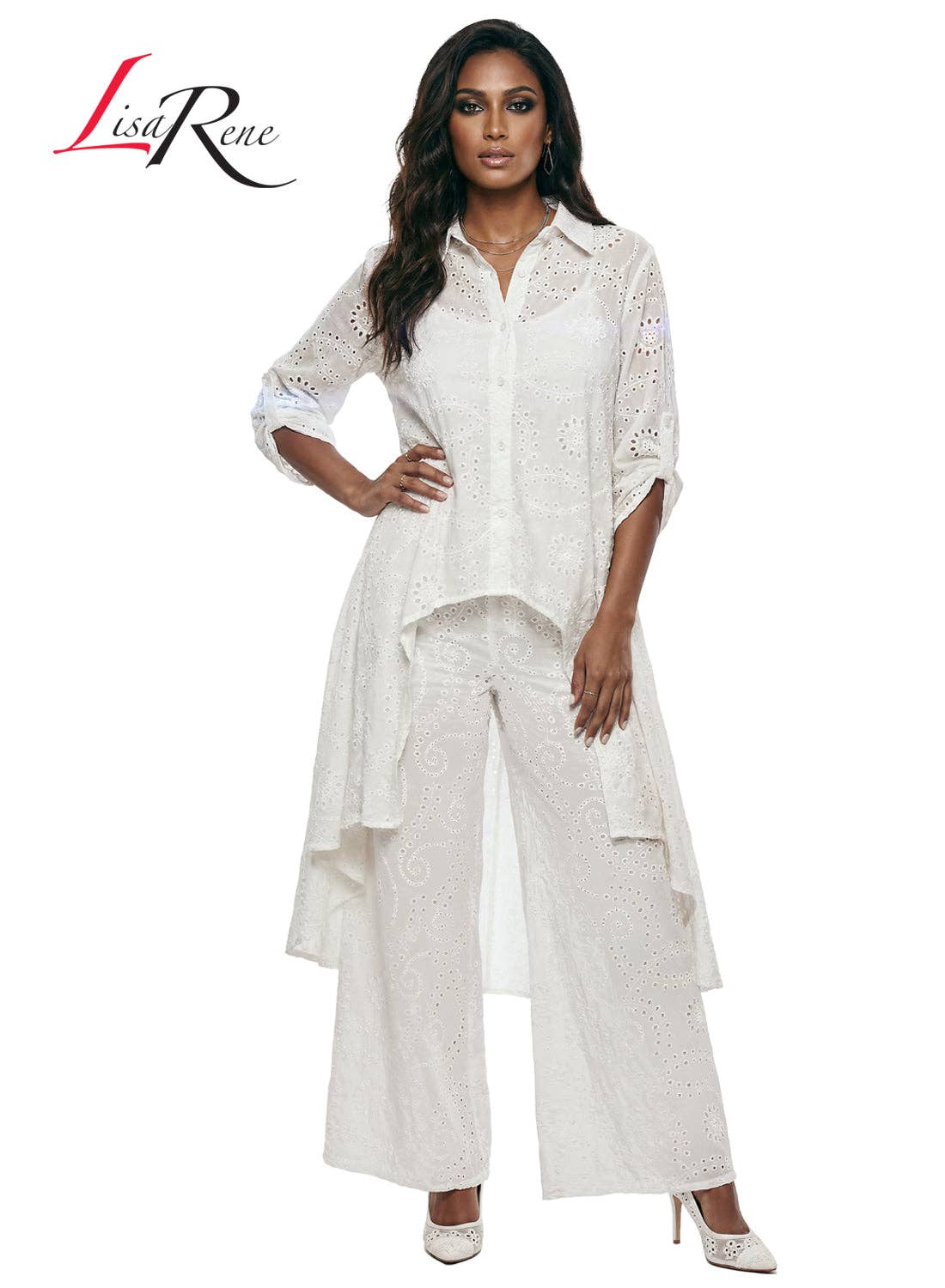 Style 3367, Lisa Rene' , 2Pc. Hi-Low Tunic & Pant Set, Embroidered Cotton Fabric