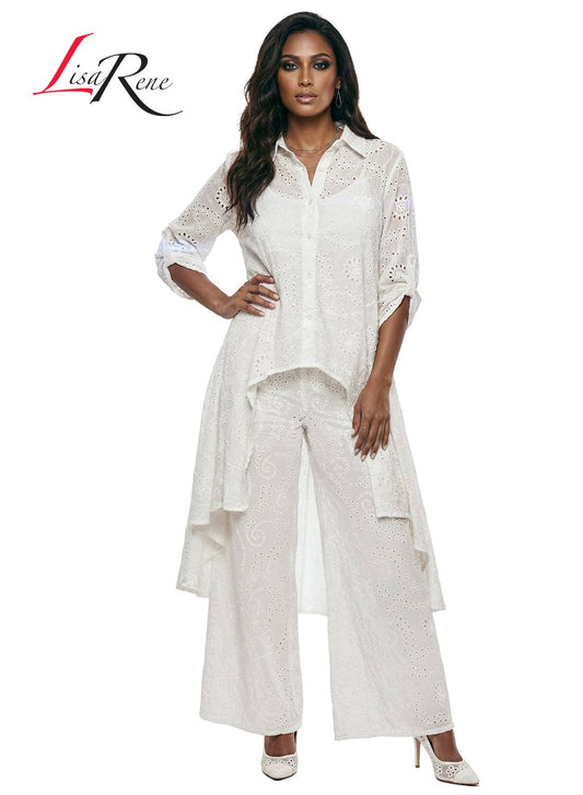 Style 3367, Lisa Rene' , 2Pc. Hi-Low Tunic & Pant Set, Embroidered Cotton Fabric
