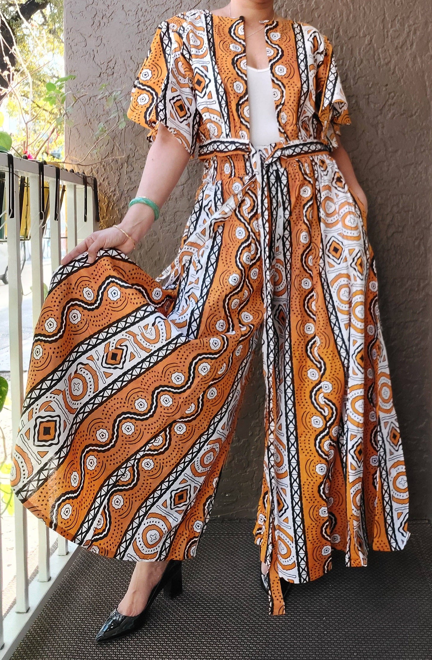 Palazzo Pant & Crop Top Set/ Tribal Mud print