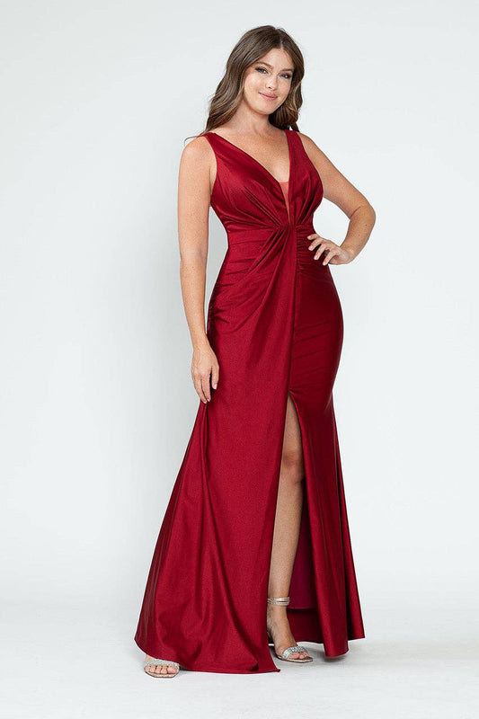 Wholesale Bridesmaid Dress V-Neck Ruched Red Carpet Gown By LAF5319