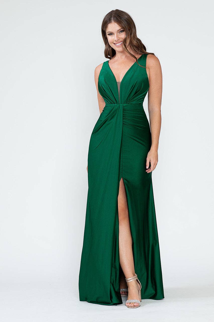 Wholesale Bridesmaid Dress V-Neck Ruched Red Carpet Gown By LAF5319
