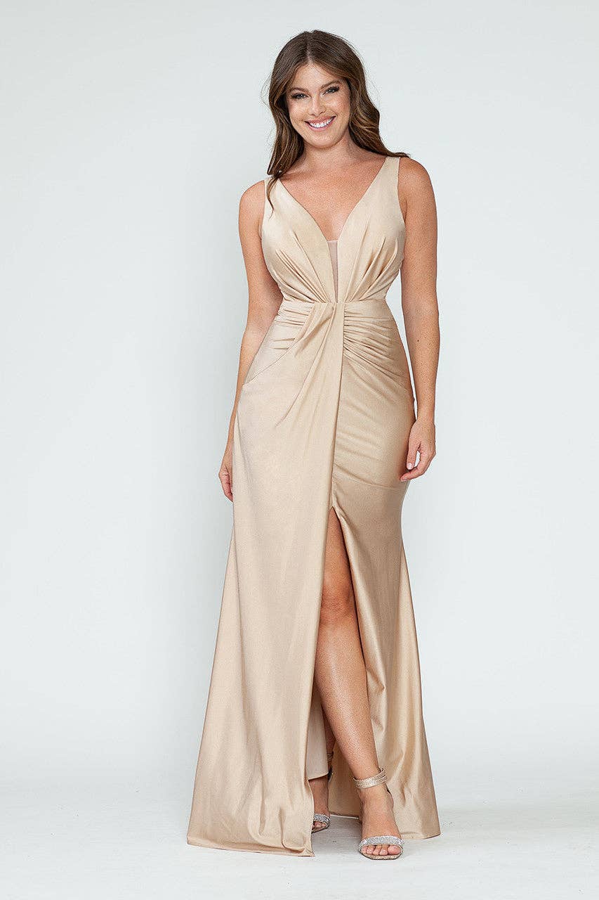 Wholesale Bridesmaid Dress V-Neck Ruched Red Carpet Gown By LAF5319