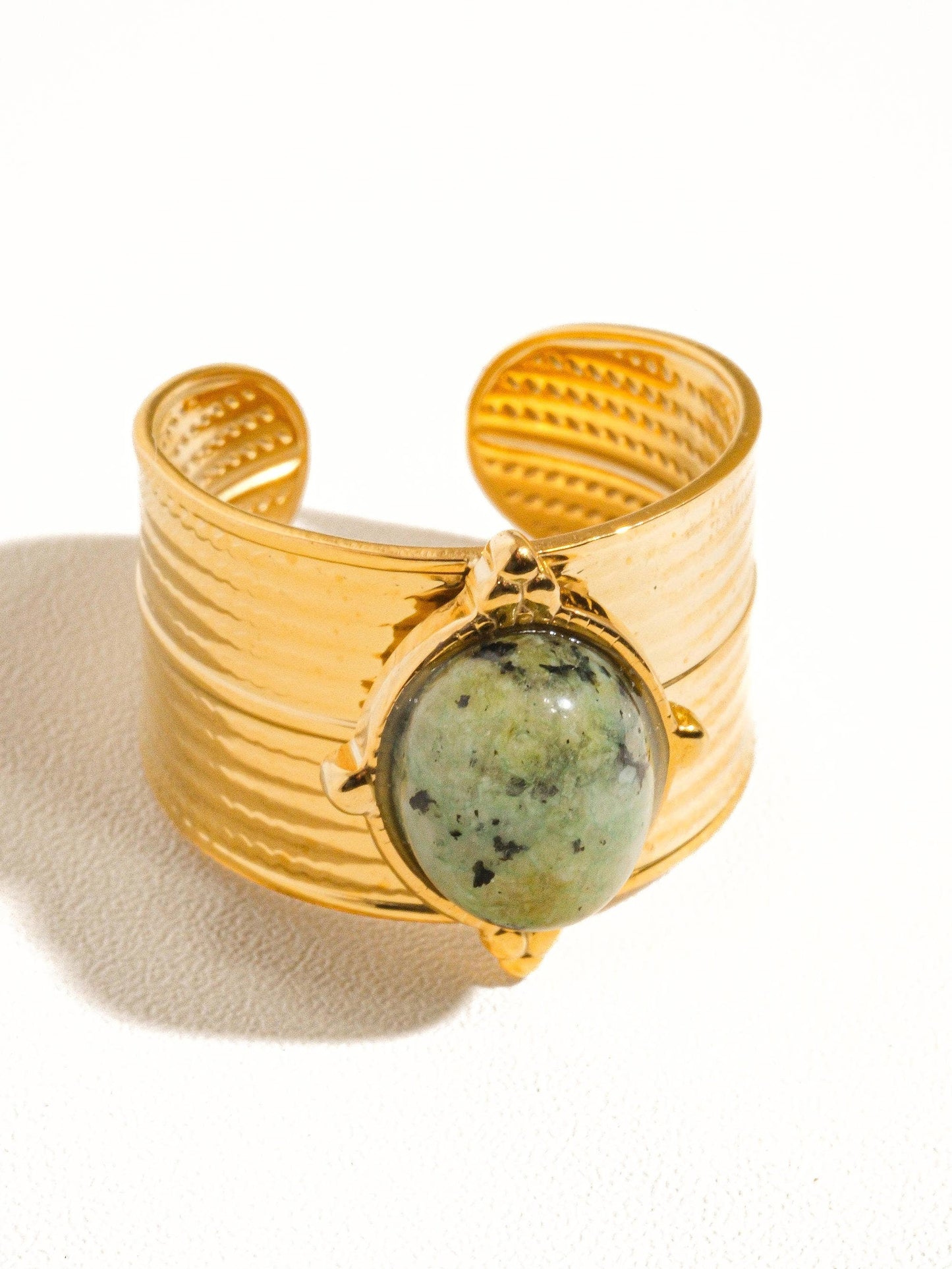 Oasis 18K Gold Non-Tarnish Stone Bold Adjustable Ring