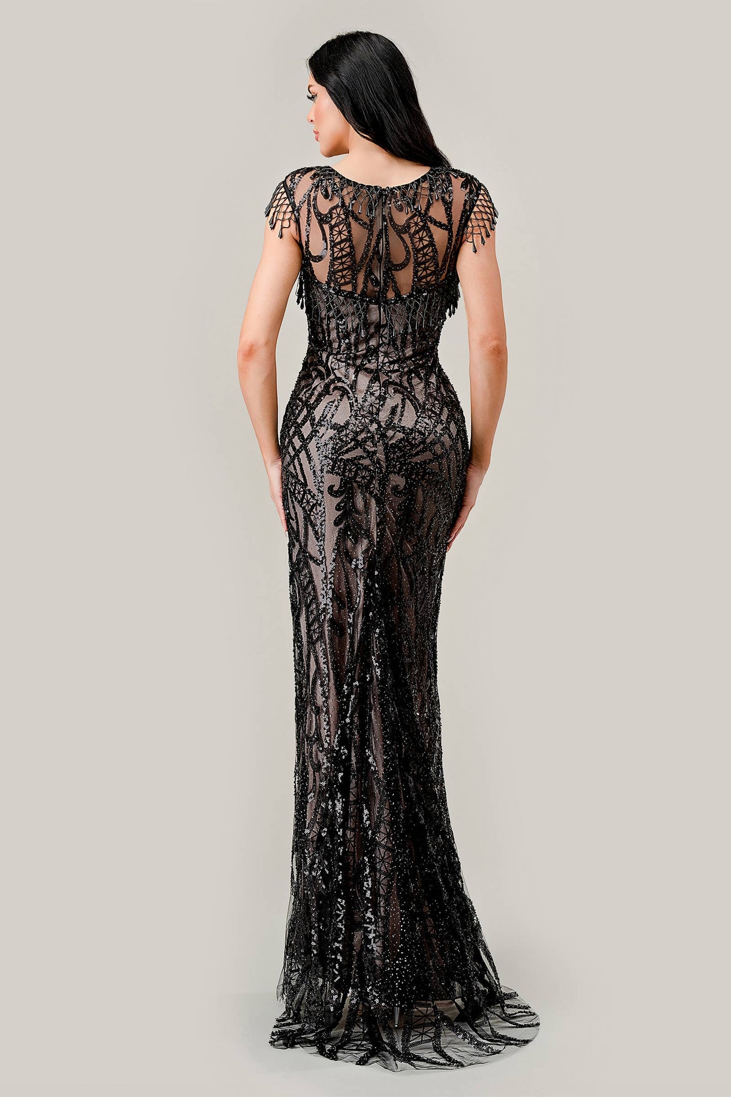 BLACK-NUDE SHEATH SEQUIN GOWN