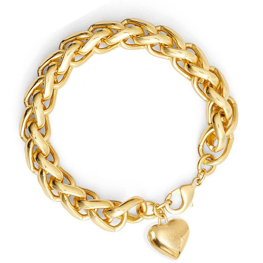 Braided link bracelet with heart charm