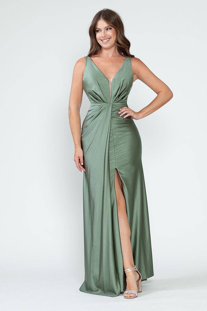 Wholesale Bridesmaid Dress V-Neck Ruched Red Carpet Gown By LAF5319