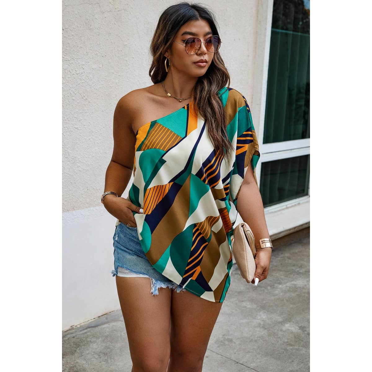 Plus Size One Shoulder Asymmetrical Hem Blouse