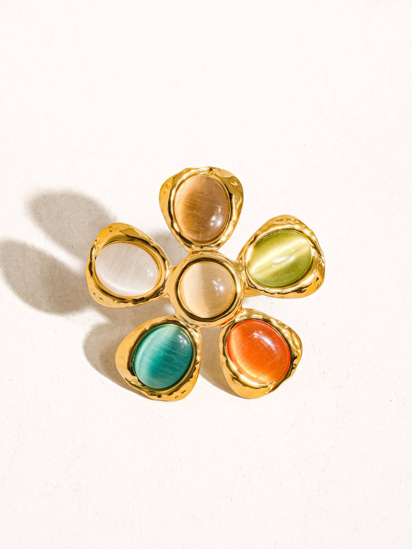 Stephane 18K Non-Tarnish Vintage Stone Floral Ring