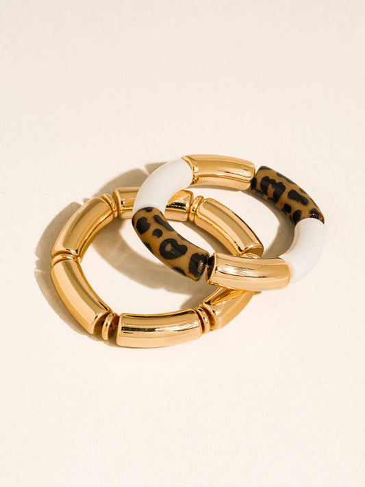 Aira 18K Gold Non-Tarnish Chunky Leopard Resin Bangle Set