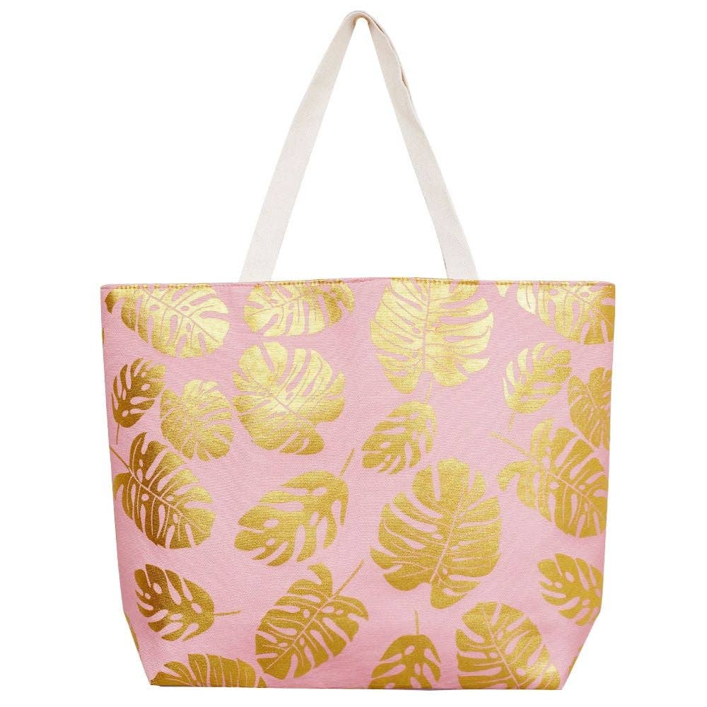 MB0085 Silver Tropical Leaf Foil Beach Bag