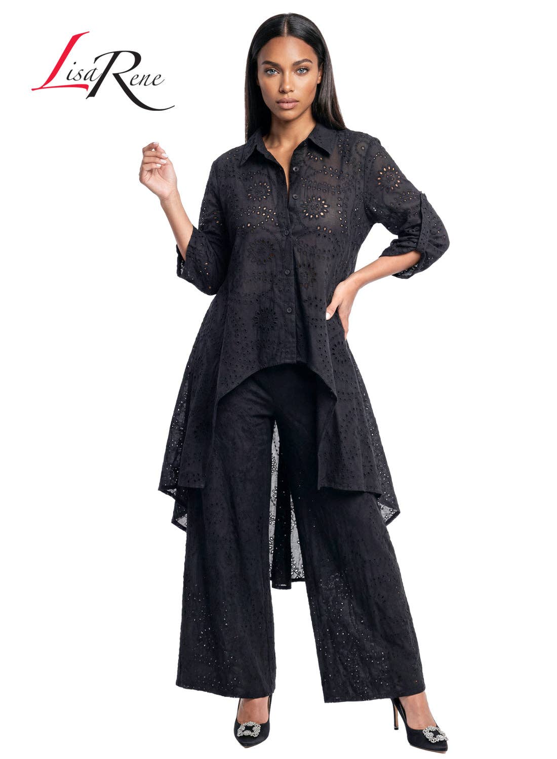 Style 3367, Lisa Rene' , 2Pc. Hi-Low Tunic & Pant Set, Embroidered Cotton Fabric