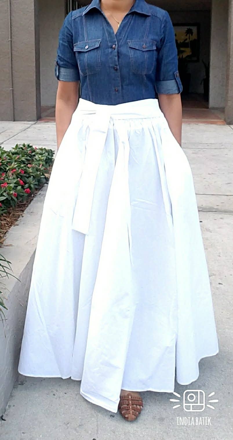 Long Solid Maxi Skirt- White