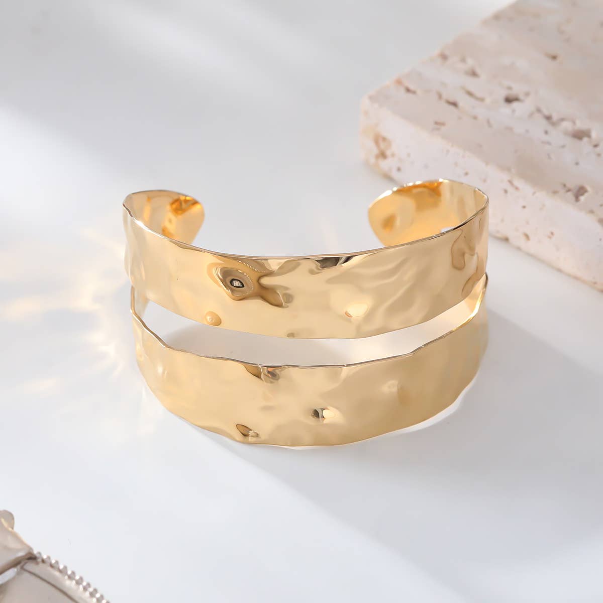 Large Double Hammered Bracelet