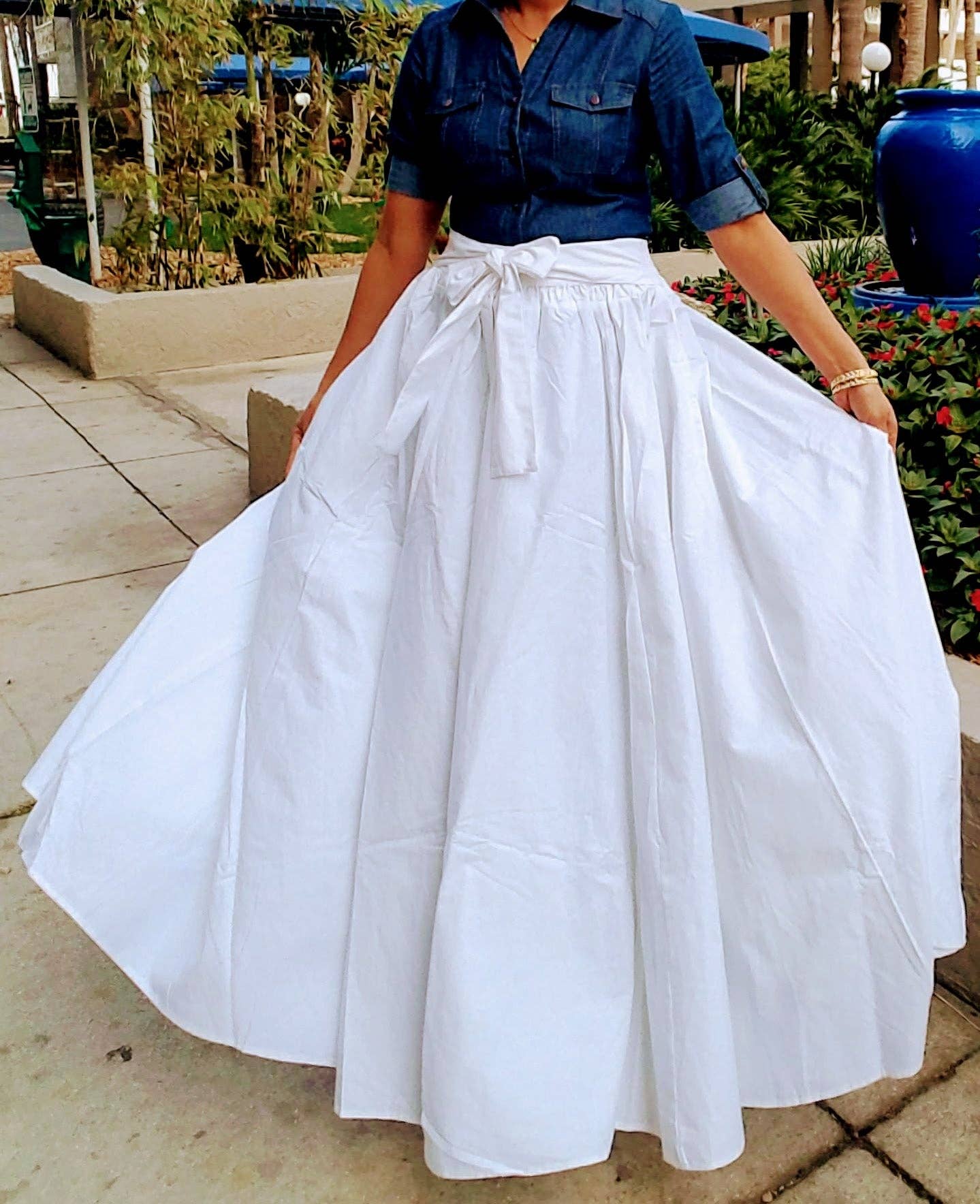 Long Solid Maxi Skirt- White