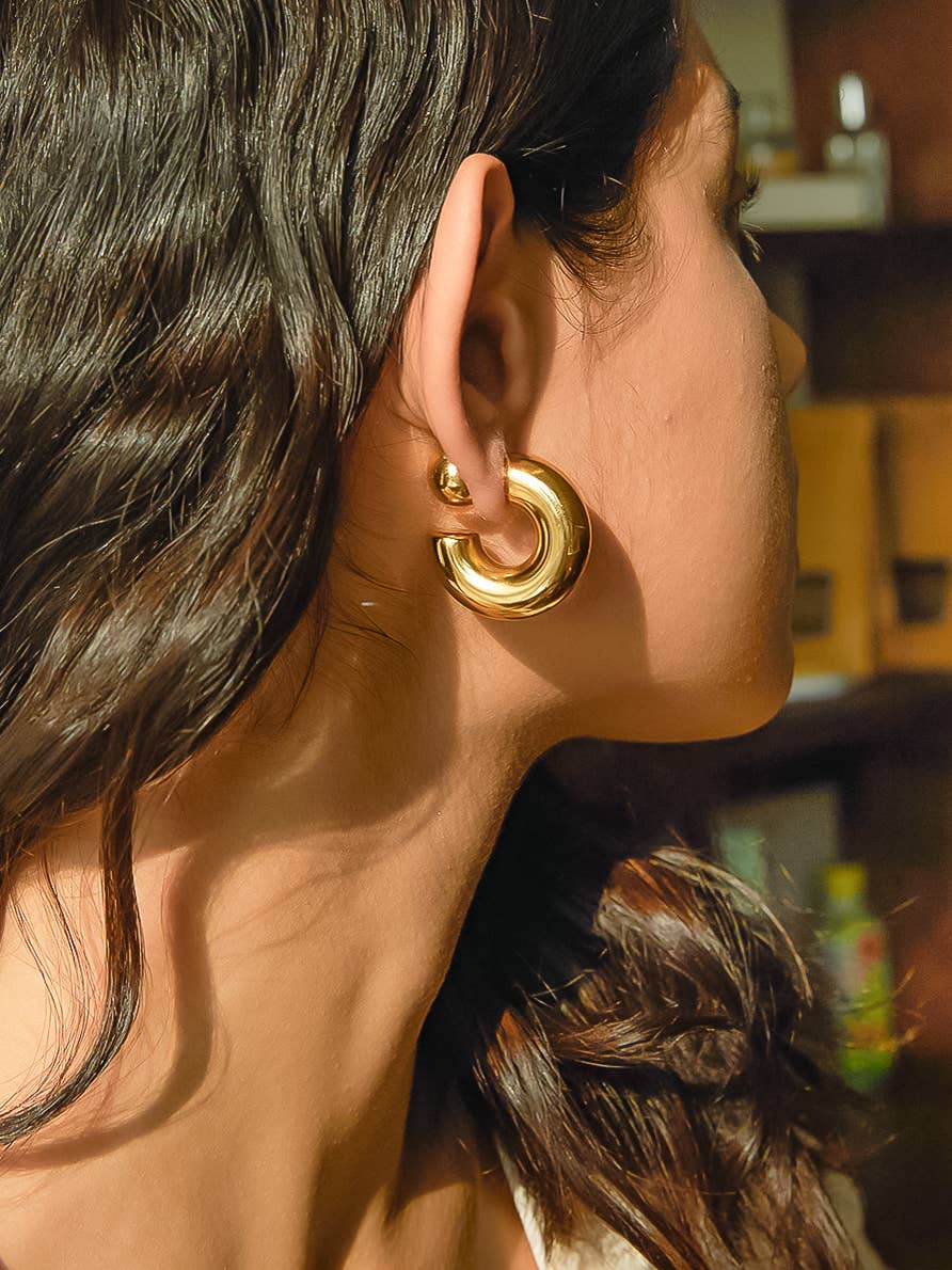 Fernanda 16K Gold Non-Tarnish Ball C Hoop Earring