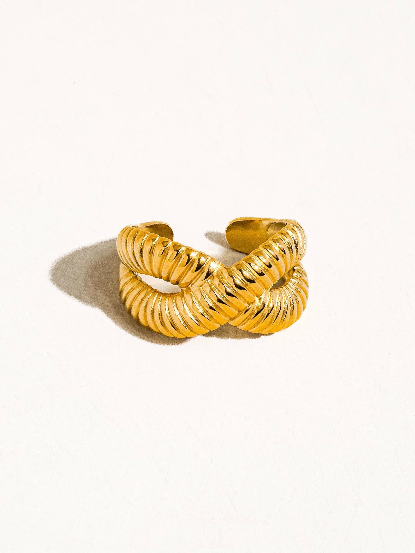 Nia 18K Gold Non-Tarnish Cross Spiral Ring
