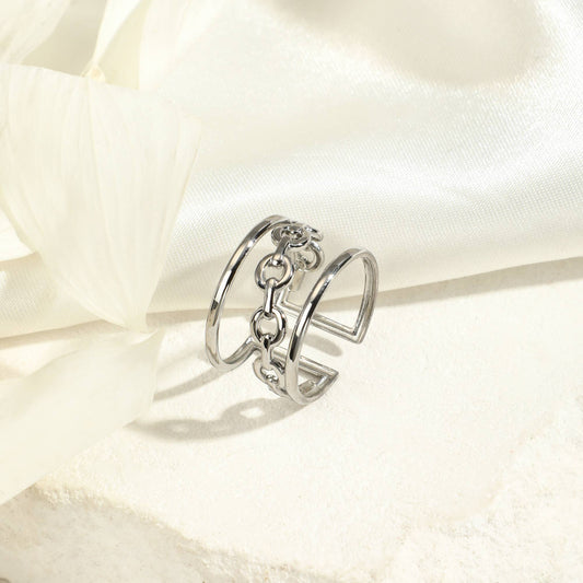 Silver Double Line Cross Mesh Ring