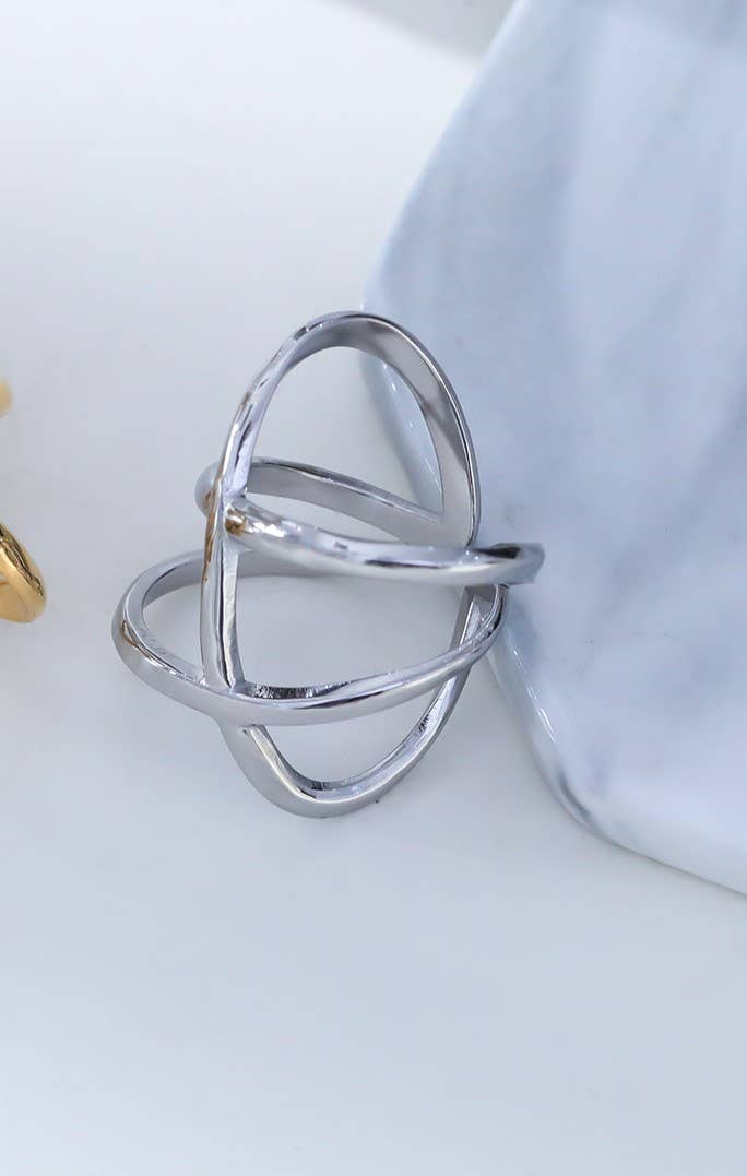 Silver Triple Cross Line Ring