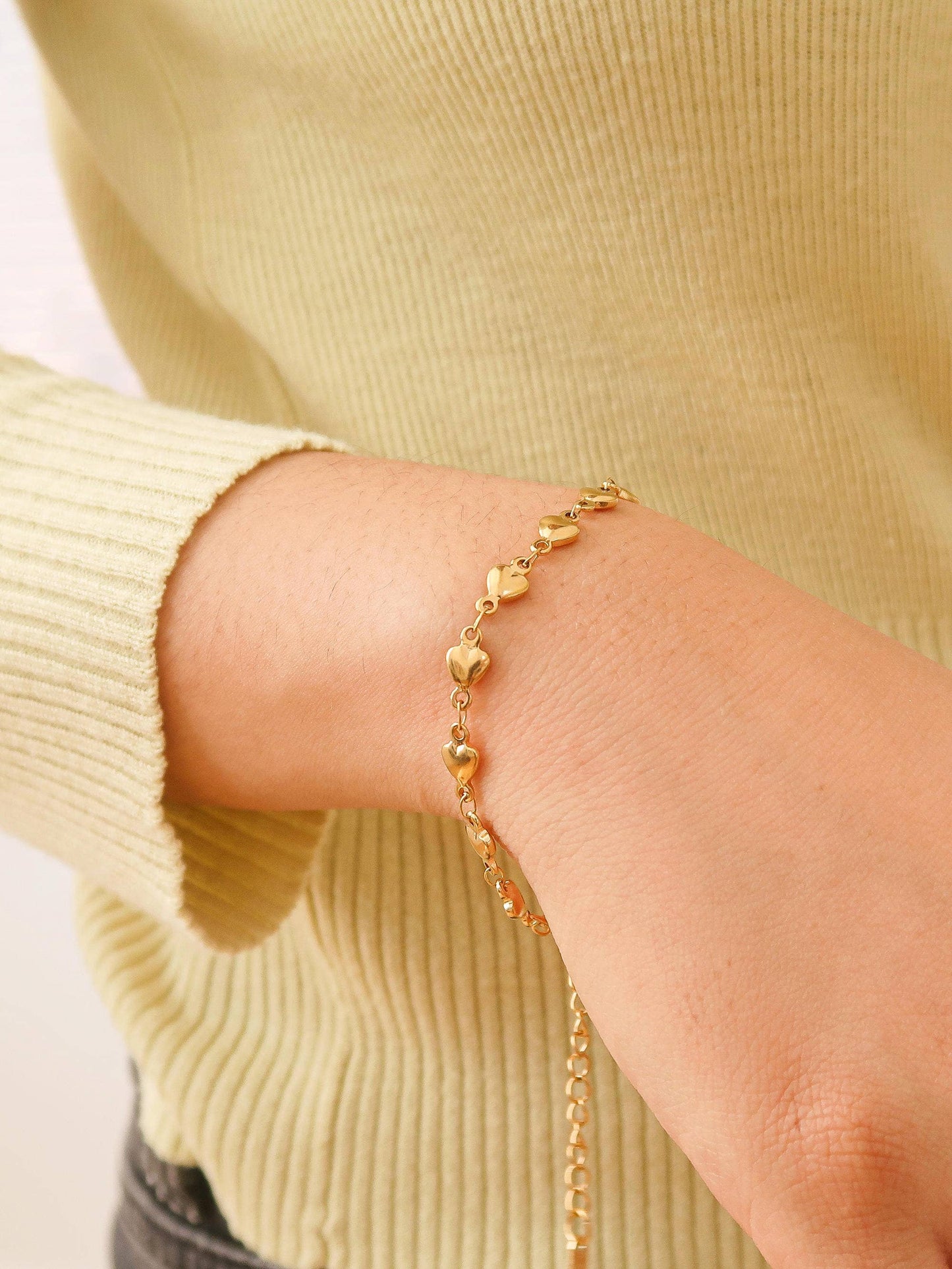 Madeleine Non-Tarnish Petite Heart Chain Bracelet, Necklace