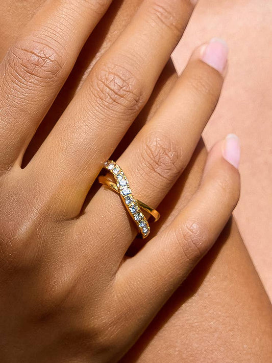 Rue 18K Gold Non-Tarnish CZ Crossover Ring