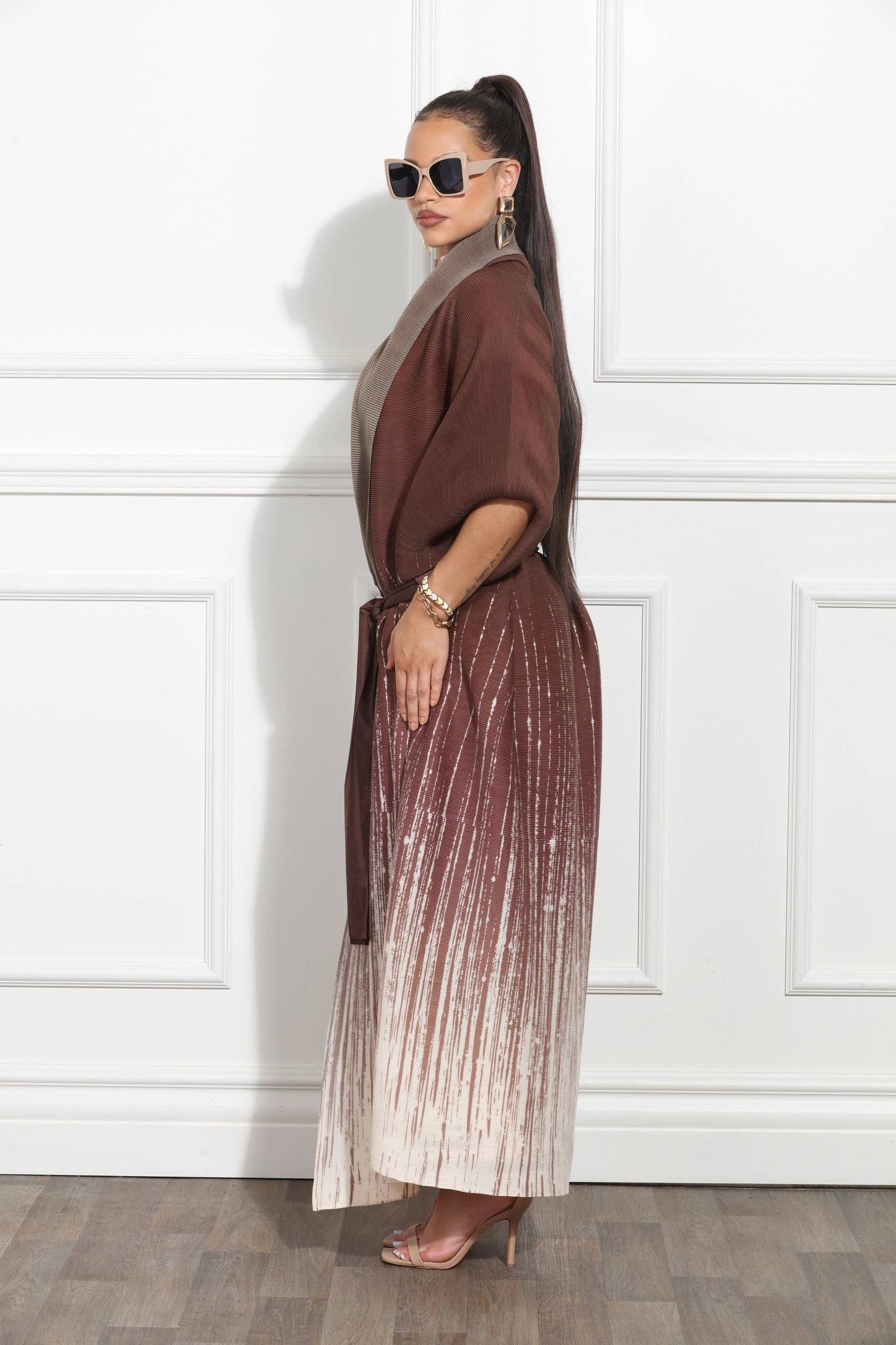 Luxe Moda LM-380,1 Pc. Long Cardigan,Brown Ombre