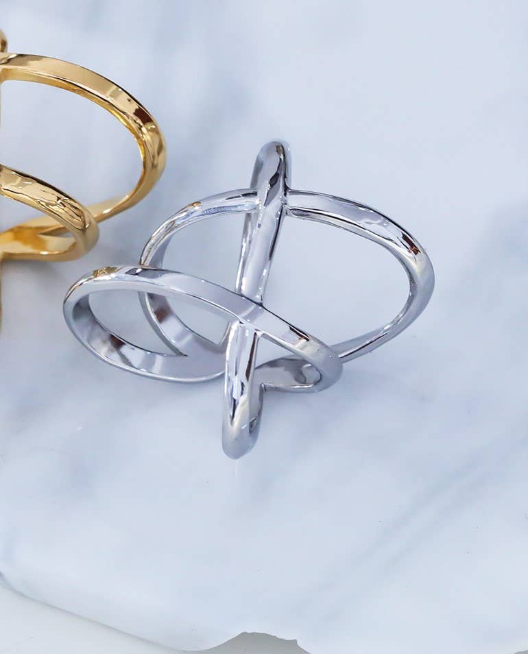 Silver Triple Cross Line Ring